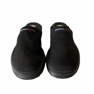 Tommy Hilfiger Womens 6.5M Black Fabric Wedge Slip On Slides Mules Sandals